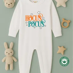 BLUSHES 100% Cotton Knit Halloween Theme Full Sleeves Hocus Pocus Text Printed Romper - White-picture-11