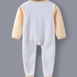 Kookie Kids Full Sleeves Front Open Checkered Romper withCap Bear & Bunny Embroidery - Peach image 2