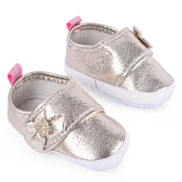 Cute Walk by Babyhug Foil Textured & Bow Applique Booties - Gold image 2