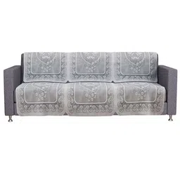 Kuber Industries Grey & Off White 6 Pieces Printed Cotton 3 Seater Sofa Covers image 2