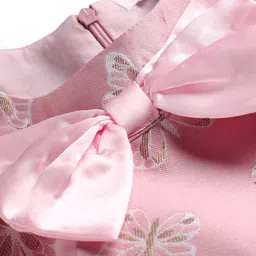 Babyoye Woven Half Sleeves Butterfly Printed Pleated Party Dress With Bow Applique - Pink image 3