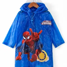 Babyhug Full Sleeves Hooded Raincoat Spiderman Print - Blue image 4