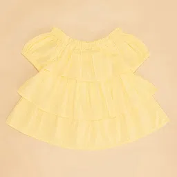 YU by Pantaloons Cotton Off Shoulder Half Sleeves Floral & Swiss Dot Embroidered Top - Yellow image 5