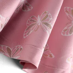 Babyoye Woven Half Sleeves Butterfly Printed Pleated Party Dress With Bow Applique - Pink image 4