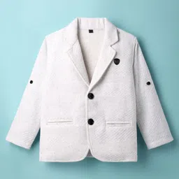 Dapper Dudes Full Sleeves Textured Blazer With Typography Printed Tee Set - Off White image 4
