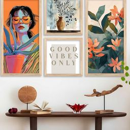 WALLLANE Brown 4 Piece Wood Abstract Wall Paintings-picture-21