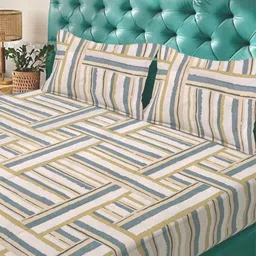 Myntra Elegant Homes Grey Melange Geometric 300 TC Fitted King Bedsheet Set-2.5mX2.25m image 5