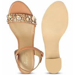 Saint G Stones Embellished Tan Leather Block Heels image 4