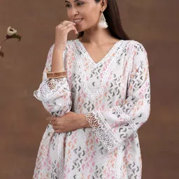 Libas Off-White Cotton Printed Kurta Palazzo Set image 4