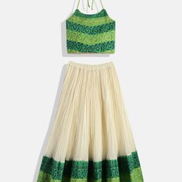 Twisha Girls Green & Off White Printed Top with Skirt-picture-6