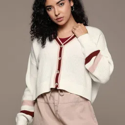 The Roadster Lifestyle Co. Contrast Tipping Cardigan-image-12