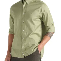 Tommy Hilfiger Faded Olive Cotton Regular Fit Shirt-image-96