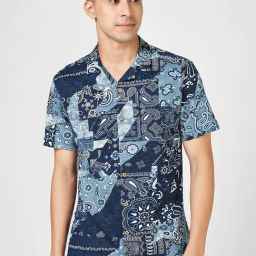 7 Alt By Pantaloons Blue Indigo Cotton Slim Fit Printed Shirt-picture-25