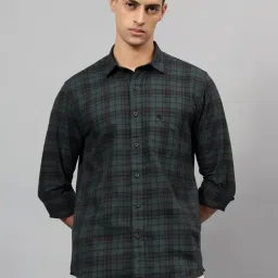 Cantabil Bottle Green Cotton Regular Fit Checked Casual Shirt-picture-23