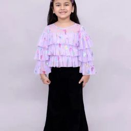Lil Drama Girls Lavender Printed Party Top-picture-36
