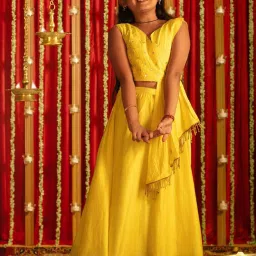 VASTRAMAY Girls Yellow Embroidery Lehenga Cholis image 4