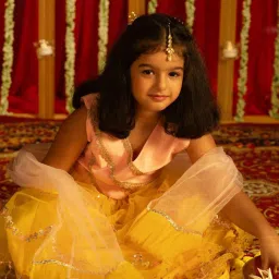 VASTRAMAY Girls Pink & Yellow Embroidery Lehenga Cholis image 4