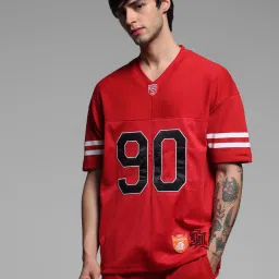 Jack & Jones Mars Red Cotton Drop Shoulder/Boxy Fit Cut & Sew T-Shirt image 4