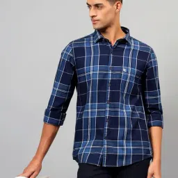 Cantabil Navy Blue Cotton Regular Fit Checked Casual Shirt-picture-30