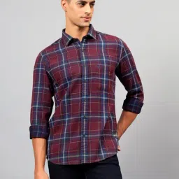 Cantabil Maroon Cotton Regular Fit Checked Casual Shirt-image-0