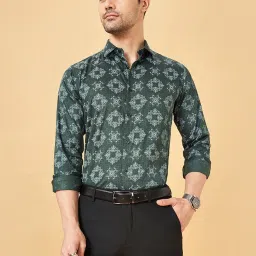 Byford By Pantaloons Dark Green Slim Fit Printed Shirt image 4