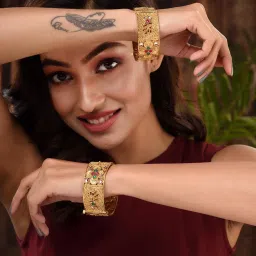 Saraf RS Jewellery Set Of 2 Gold Plated Multi stone Studded Antique Bangles image 4