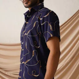 Indian Needle Navy Blue Regular Fit Printed Shirt image 4