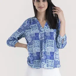 FableStreet Blue Printed Top-image-80