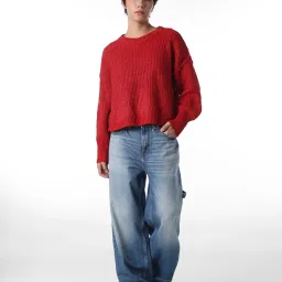 Only Red Blended Woven Design Pullover image 4