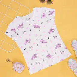 Pantaloons Junior White & Lilac Cotton Printed T-Shirt-picture-40