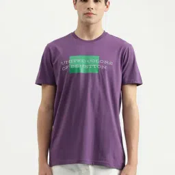 United Colors of Benetton Purple Pure Cotton Regular Fit Printed T-Shirt-image-3