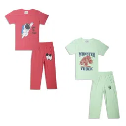 Vimal Jonney Kids Pink & Mint Green Printed T-Shirt Set-picture-31