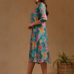 Soch Teal Chinon Floral A-Line Dress image 4