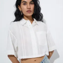 nuon women Nuon by Westside White Seersucker Cotton Shirt image 1