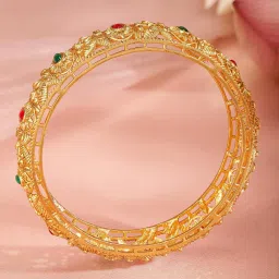 Rubans Set Of 2 Gold-Tone Plated Red & Green Bangles for Women image 4