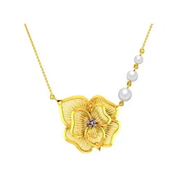 P.C. Chandra Jewellers 18k Gold Diamond Flower-shaped Necklace with 3 Pearls for Women & Girls-picture-31