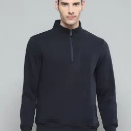 cloak & decker by monte carlo Cloak & Decker Mens Solid Navy Blue Mock Neck Full Sleeve Sweatshirt-picture-19