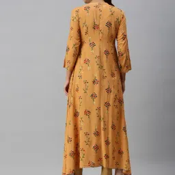 SHOWOFFFF Orange Cotton Printed Calf Length Anarkali Kurta image 2