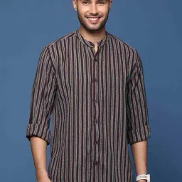 showoffff Showoff Brown Cotton Slim Fit Striped Shirt-picture-31