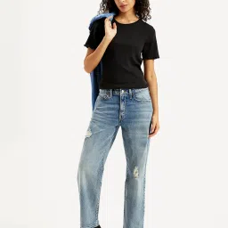 Levi's Light Blue Distressed High Rise Relaxed Fit Jeans image 4