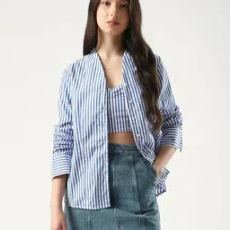 RAREISM Blue Cotton Striped Shirt image 4