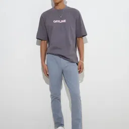 nuon men Nuon by Westside Grey Text Printed Relaxed fit Cotton T-Shirt image 3