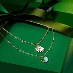 Zaveri Pearls Set of 2 Turquoise Blue & White Enamel Tiny Heart Pendant & Chain-ZPFK16880-picture-4