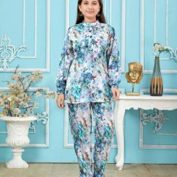 Aarika Kids Sky Blue & White Floral Print Full Sleeves Kurti Set-picture-33