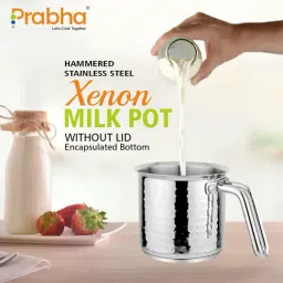 Prabha Stainless Steel Silver Hammered Milk Pot 14cm - Induction & Gas Compatible image 4