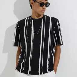 nuon men Nuon by Westside Black Stripe Printed Relaxed-Fit T-Shirt-picture-47