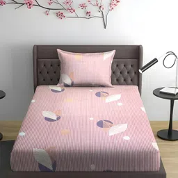 WEAVE AND DECOR Pink & White Striped Cotton 300 TC Single Bedsheet Set 1.98 m x 91.44 cm-image-82
