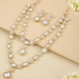 Zaveri Pearls Gold Tone Gold Tone Dazzling Austrian Diamonds Stones Layered Necklace & Earring Set-picture-32