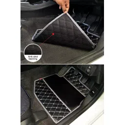 Elegant Luxury Leatherette Black & Orange Carpet Car Mat Compatible With Volkswagen Polo 2014 Onwards image 3