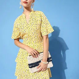 EVERYDAY by ANI Women Bright Yellow Floral Asymmetry Dress-image-13